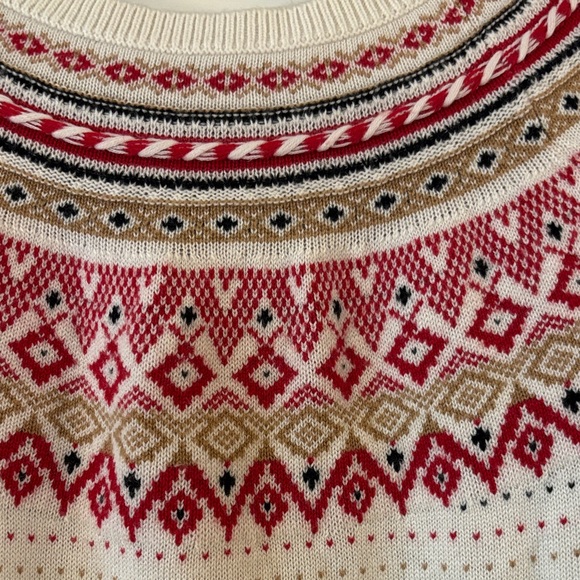 Talbots Red and Cream Fair Isle Lamb’s Wool Sweater - Picture 2 of 6